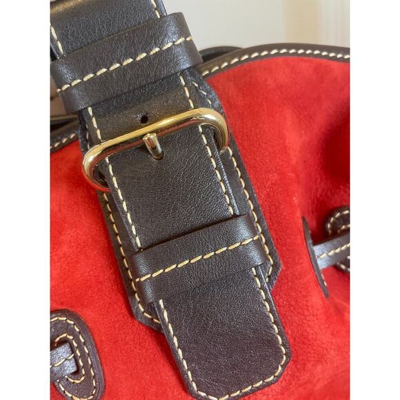 NEW VTG DOONEY & BOURKE CHIARA MEDIUM SATCHEL RED SUEDE/BROWN VERSATILE ICONIC - Picture 12 of 16